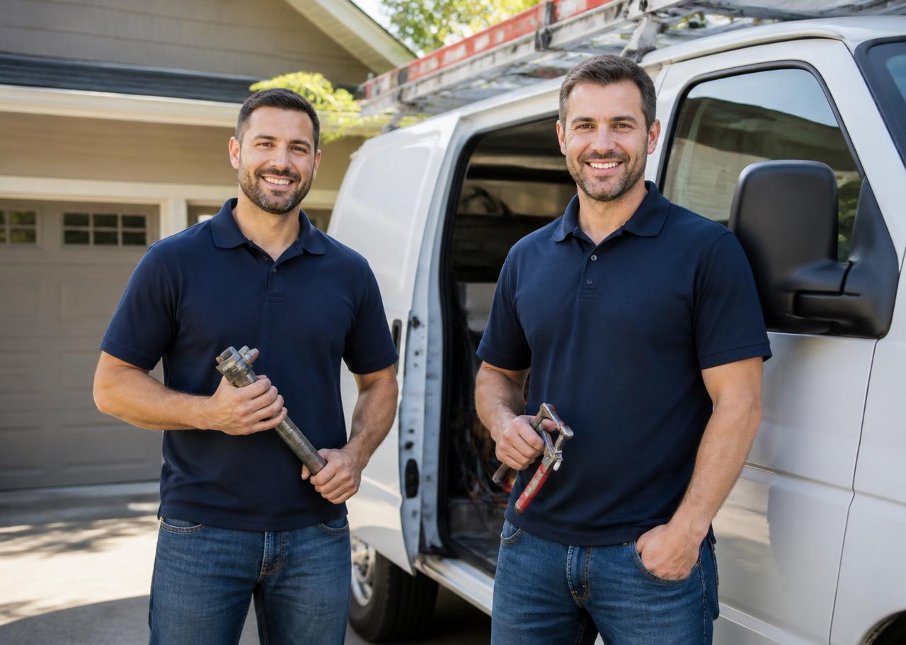 MG Garage Door technicians beside their service van